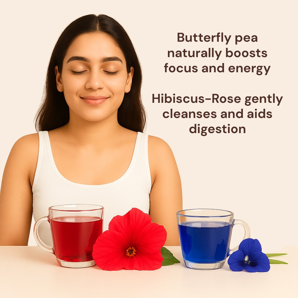 Butterfly pea lemon grass tea and hibiscus rose tea combo – antioxidant-rich floral herbal tea blend for wellness