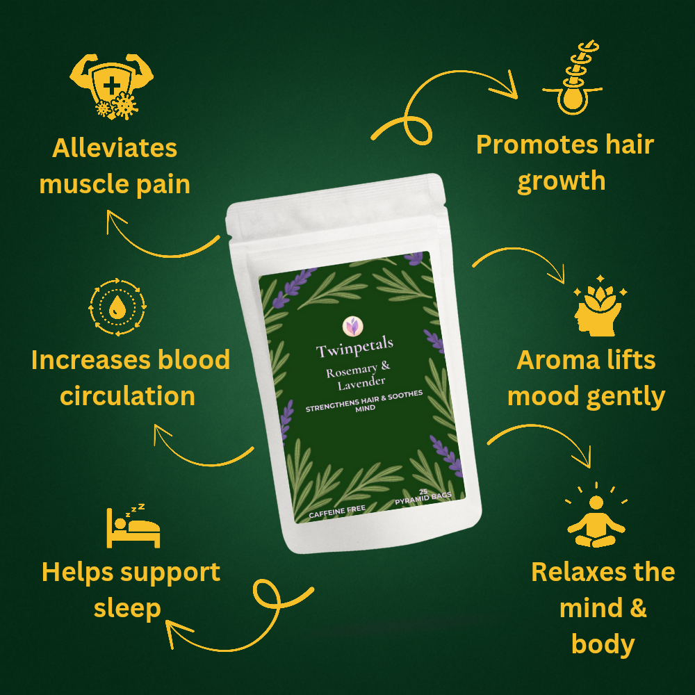 Rosemary & Lavender Tea benefits – supports focus, stress relief, relaxation, and restful sleep