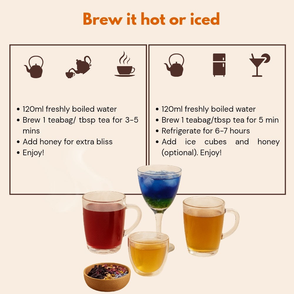 How to brew chamomile hibiscus butterfly pea tulsi ginger tea combo – step-by-step immunity-boosting herbal tea preparation guide