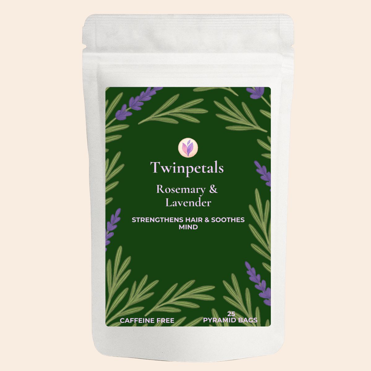 Twinpetals Rosemary & Lavender Tea front pack – soothing, antioxidant-rich herbal blend