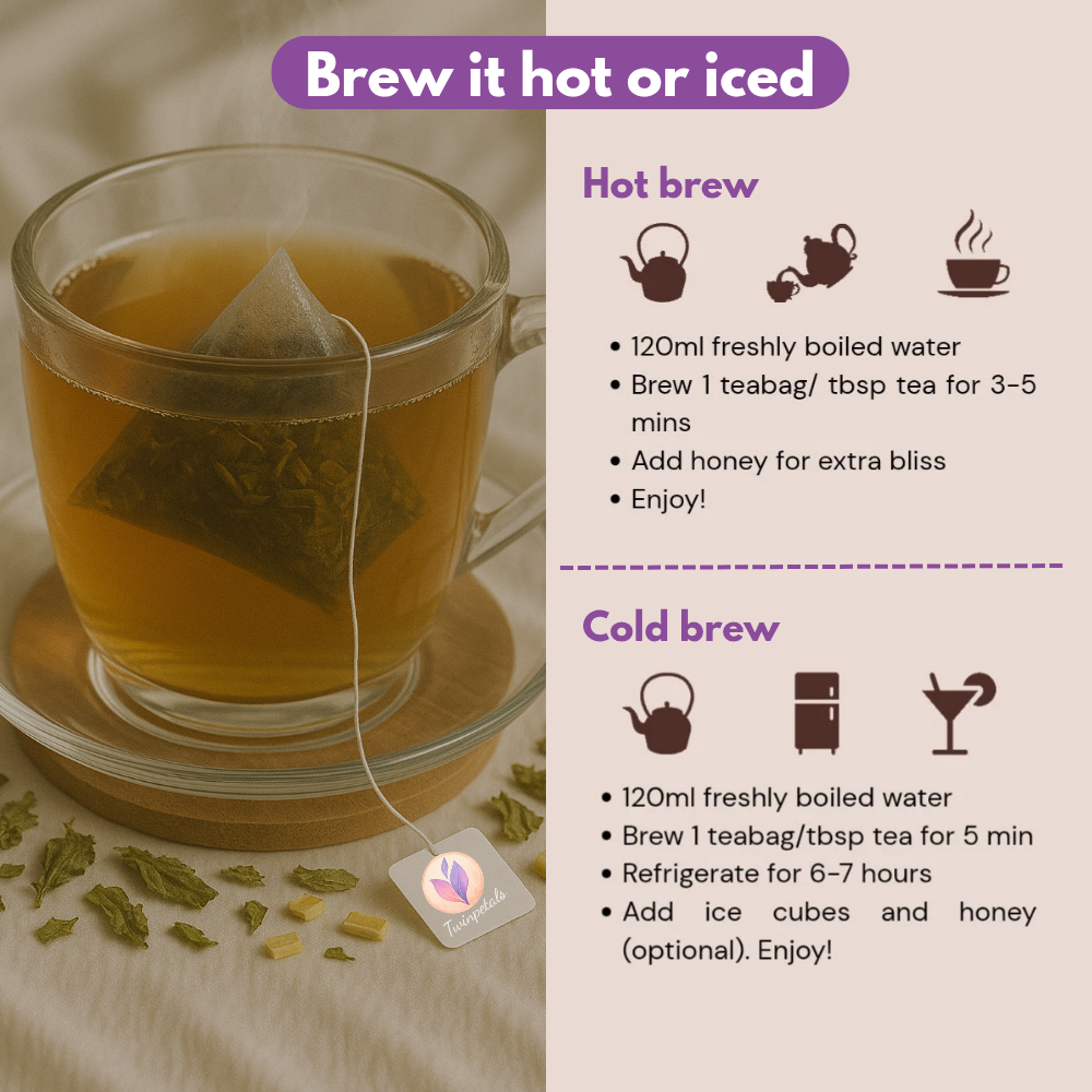 How to prepare Tulsi Ginger tisane – brewing instructions for hot and cold tea