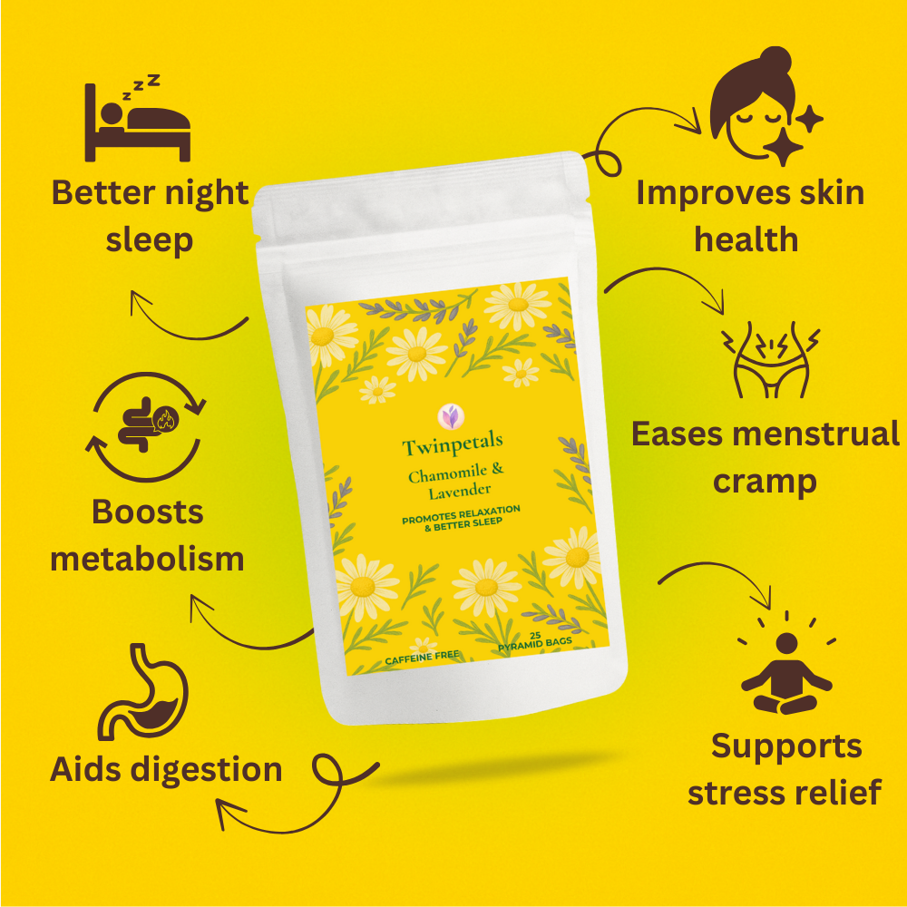 Chamomile Lavender herbal tea – promotes deep sleep, relaxation, and stress relief naturally