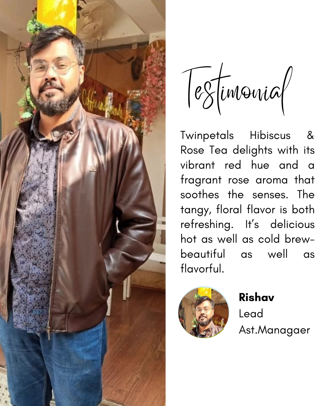 Twinpetals Hibiscus & Rose Tea delights with its vibrant red hue and a fragrant rose aroma that soothes the senses. The tangy, floral flavor is both refreshing. It’s delicious hot as well as cold brew- beautiful as well as flavorful.