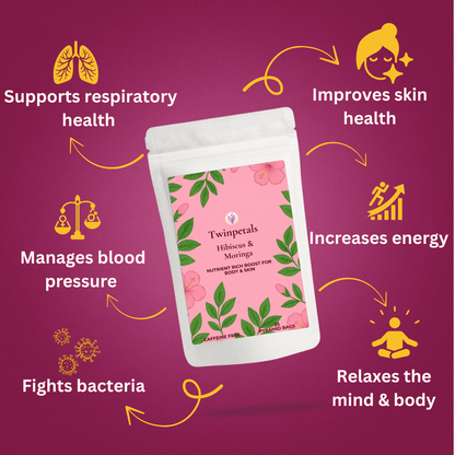Hibiscus Moringa herbal tea – supports radiant skin, iron levels, and natural body detoxification