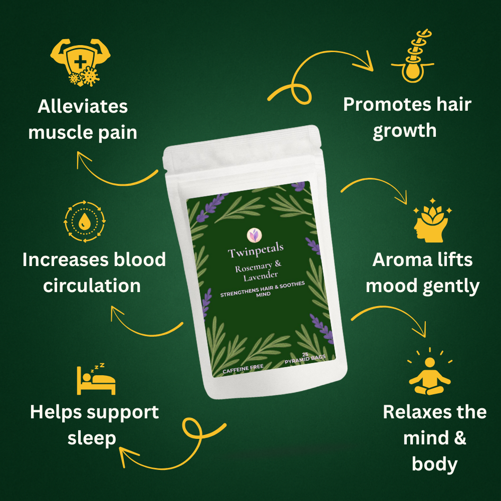 Rosemary Lavender herbal tea – supports hair growth, nourishes scalp, and naturally reduces stress