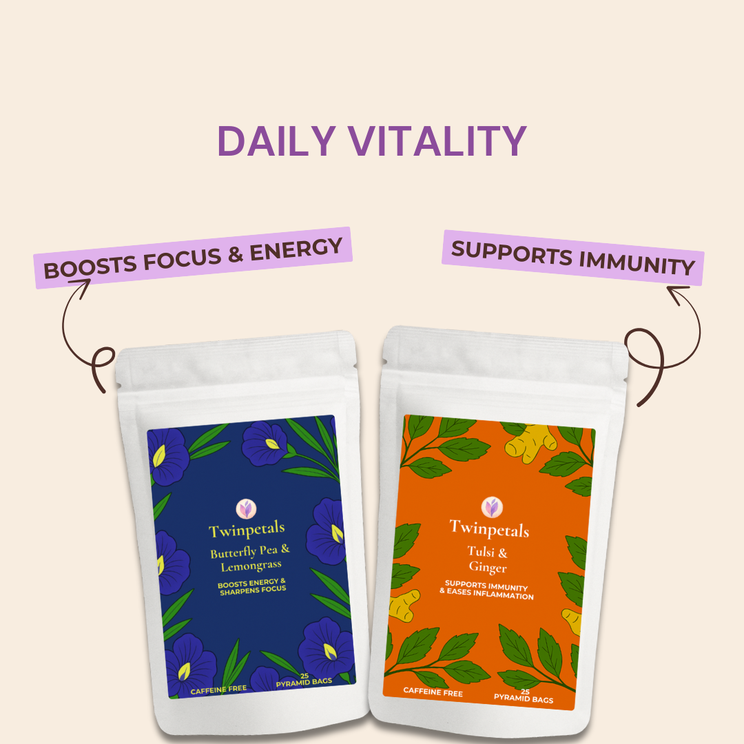 twinpetals daily vitality combo butterfly pea tulsi ginger herbal tea natural energy wellness