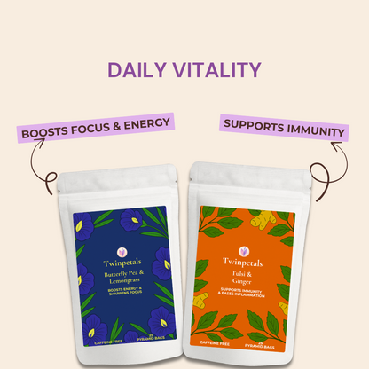 twinpetals daily vitality combo butterfly pea tulsi ginger herbal tea natural energy wellness