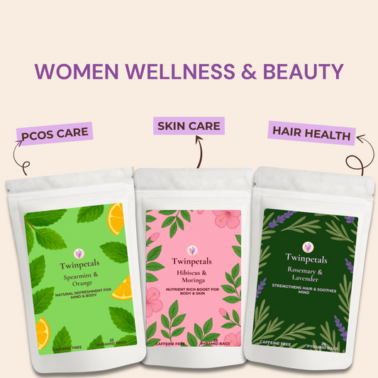 Twinpetals Women’s Wellness and Beauty Tea Combo– herbal, caffeine-free teas supporting hormonal balance, skin glow, and hair health