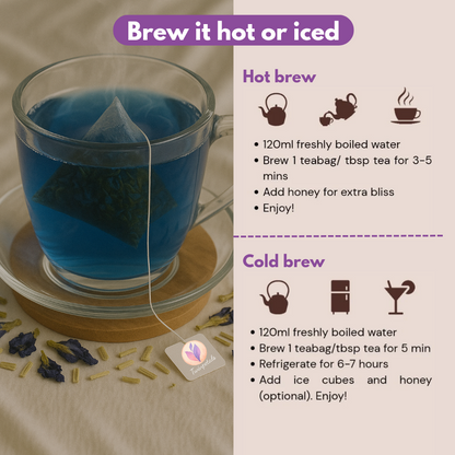 Brewing guide for Butterfly Pea Lemongrass tisane – hot and cold preparation method