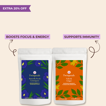 Daily vitality Combo Tea — Tulsi Ginger & Butterfly Pea Lemongrass Herbal Blend