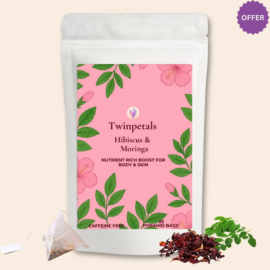 Twinpetals Hibiscus Moringa Kraft Teabag – Herbal Tea for Skin & Hair Health