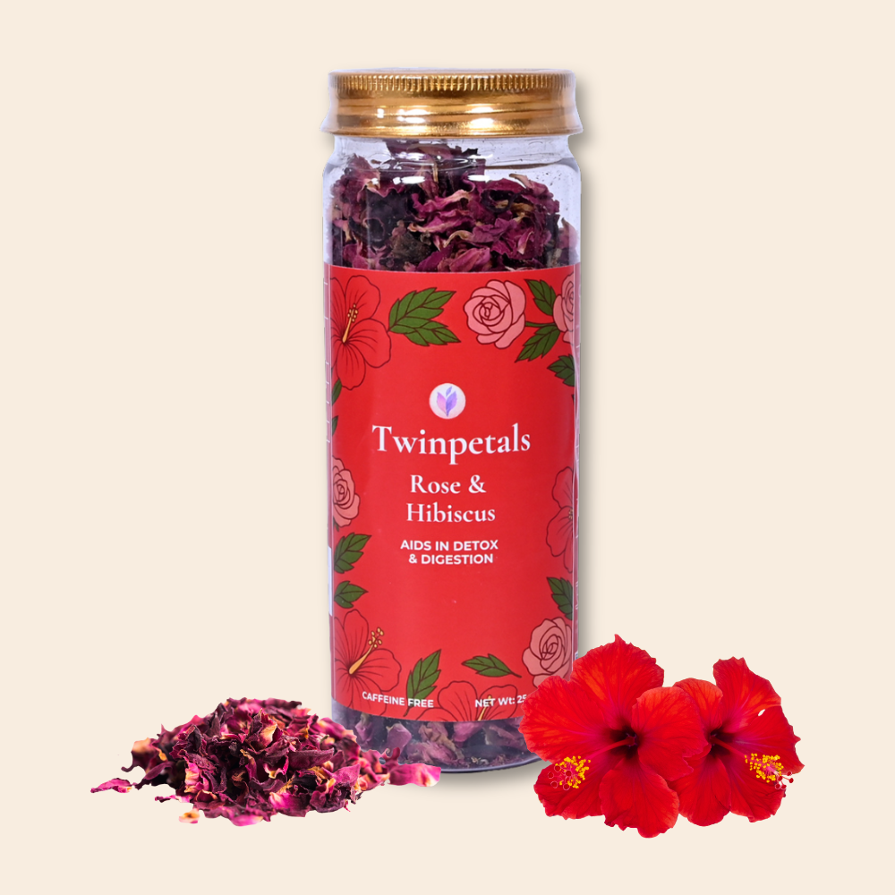 Twinpetals Hibiscus Rose Loose Tea – Skin & Heart Health Herbal Blend