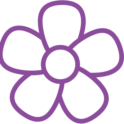 Purple flower icon on a white background.