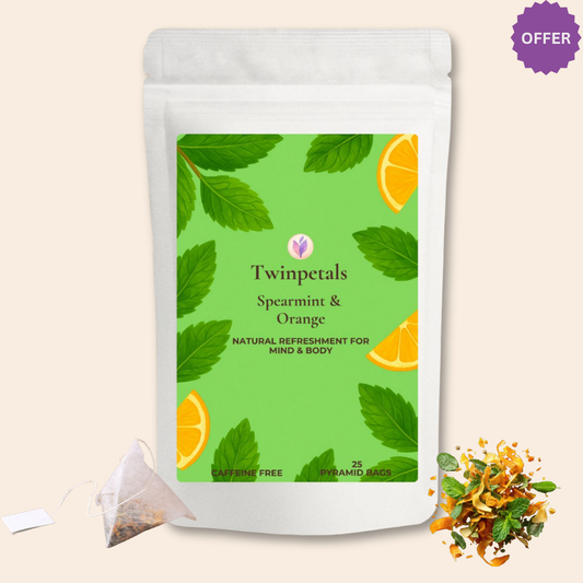Twinpetals Spearmint Orange Kraft Teabag – Refreshing Herbal Tea for Hormonal Balance