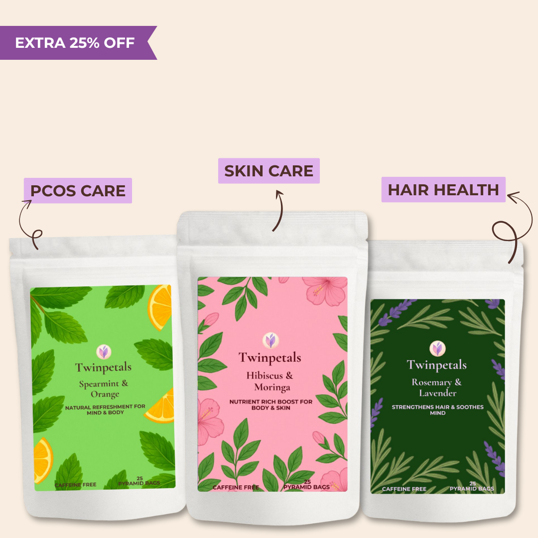 Twinpetals Women’s Wellness Combo Herbal Tea – Rosemary Lavender, Spearmint Orange, and Hibiscus Moringa for hormonal balance, skin, hair, and overall health